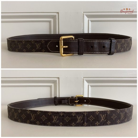 Authentic Louis Vuitton Brown Monogram Mini Lin Canvas Leather Buckle Belt 90/36 - Picture 5 of 13